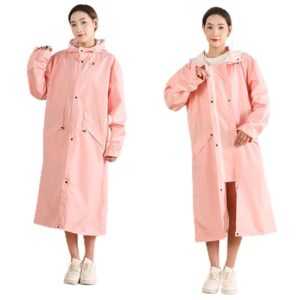 Unisex Raincoat with Adjustable Hood Full Sleeves Long Length Lightweight Water Resistant Outdoor Rainwear for Women and Men